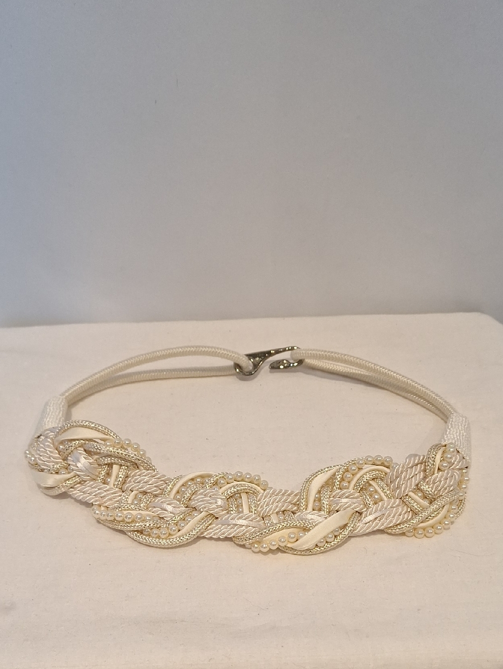 Vintage Leather Shop Elegant Cream Faux Pearl Braided Belt